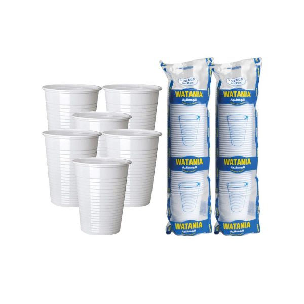 Watania Plastic Drinking  Cups 7Oz - 50Pcs x 2 Set Supply