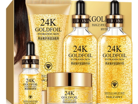 24k Gold Luxury Care Foil Hydration Skin Care 5Pcs Set For Discount