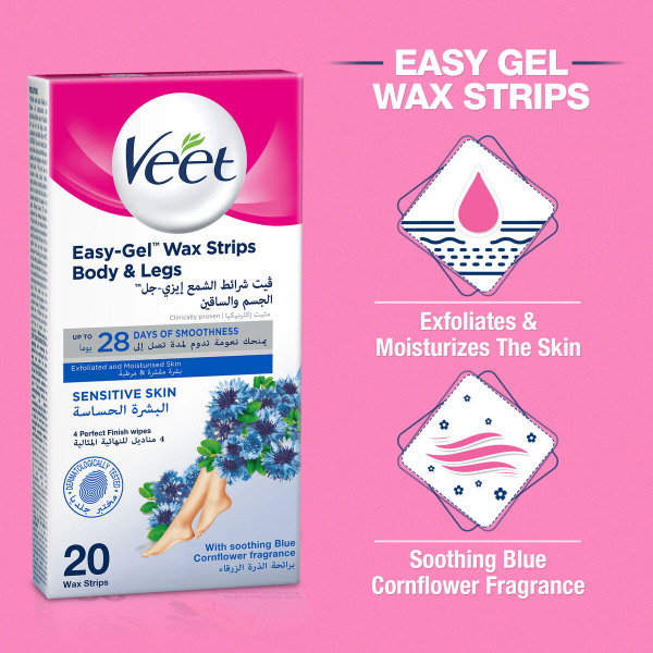 Veet Hair Removal Cold Wax Strips Sensitive Skin - 20 Strips Online Sale